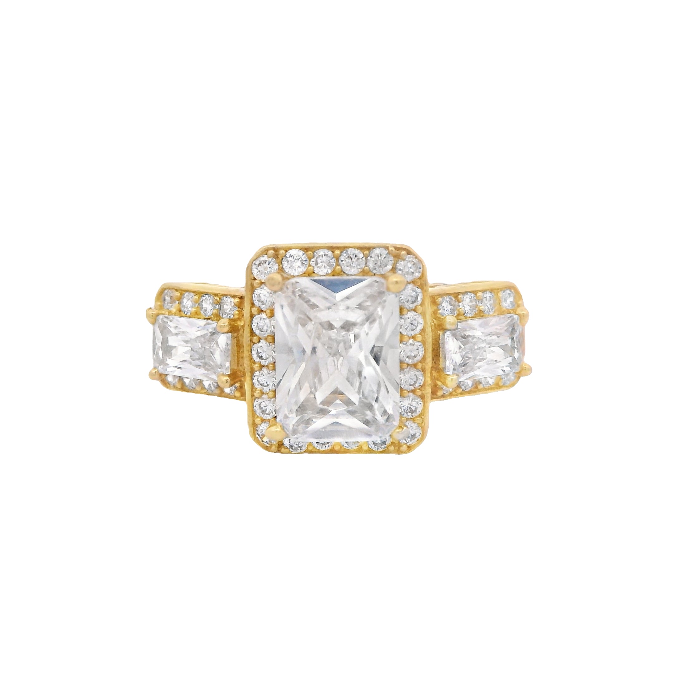 14K Gold Women's CZ Three Stone Square Engagement Ring - Elegant Cubic Zirconia Wedding Band for Brides, Anniversaries & Special Occasions | JTJ™ Jewelry