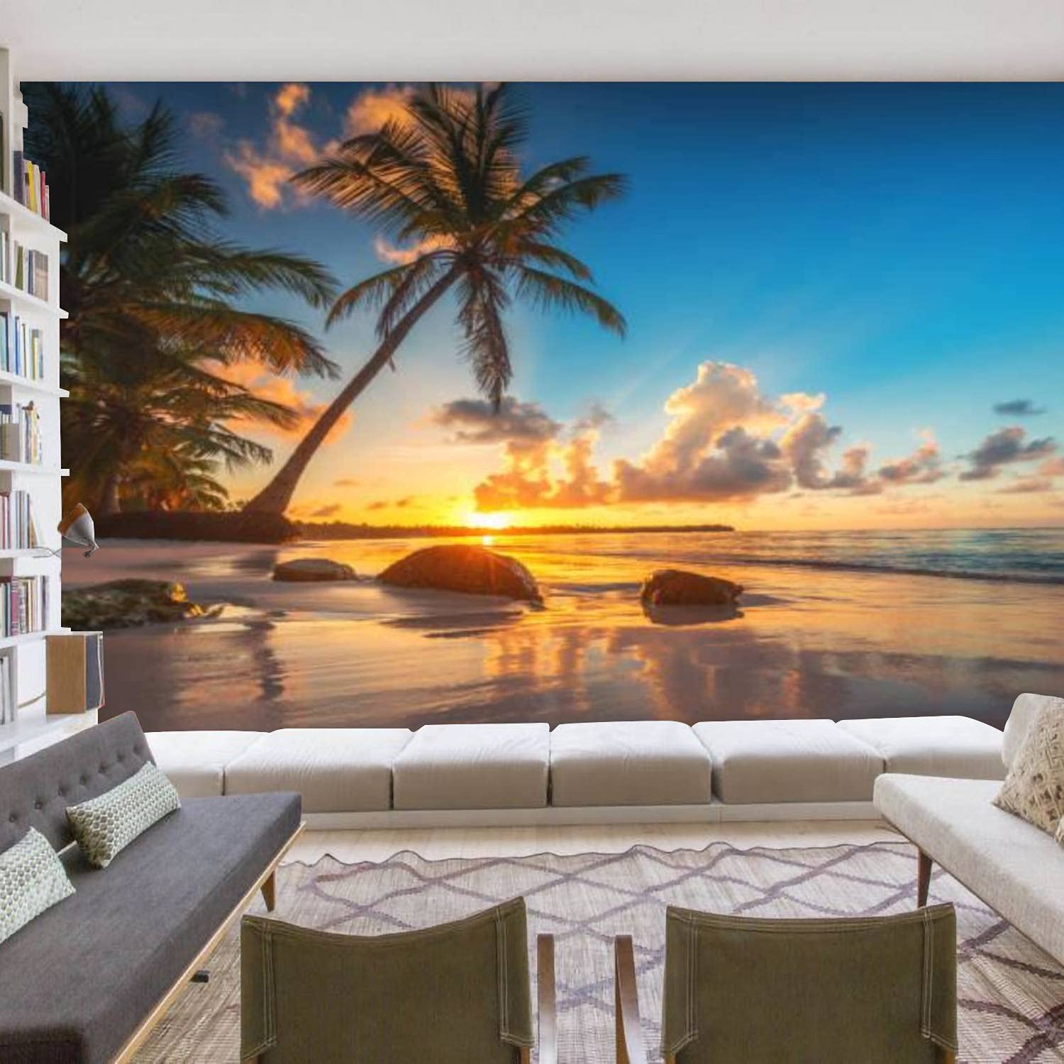 Peel and Stick Wallpaper - Self Adhesive Tropical Beach & Sunrise Wall Mural - Punta Cana Bay Dominican Republic Scenic View - Removable PVC Wall Stickers for Living Room, Bedroom Decor - Perfect for Home, Office & Nursery Renovation