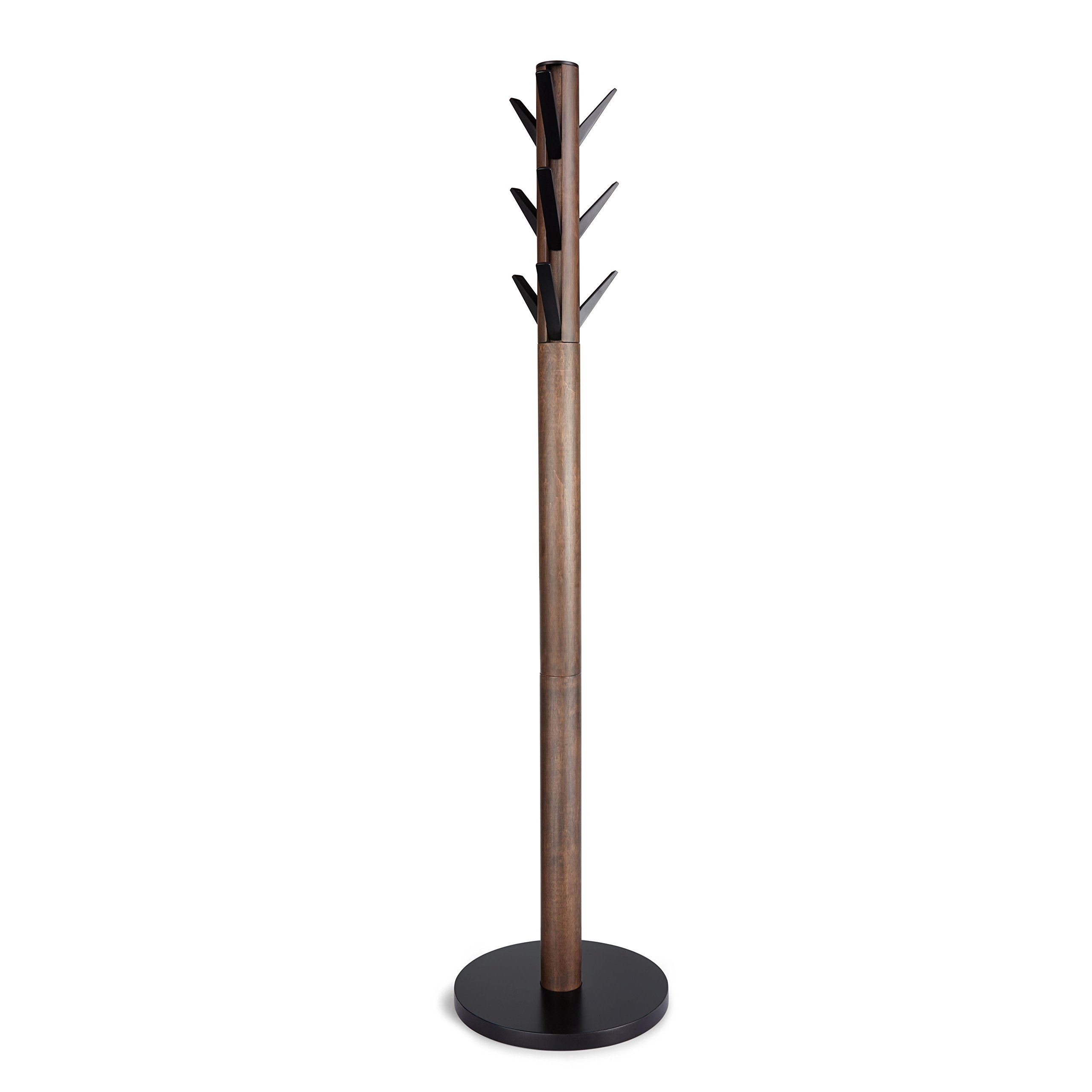 Umbra Flapper Coat Rack - Wall Mounted Entryway Organizer for Coats, Hats & Umbrellas | Space Saving Black/Walnut Wooden Hanger (320361-048) | Perfect for Small Hallways, Apartments & Mudrooms