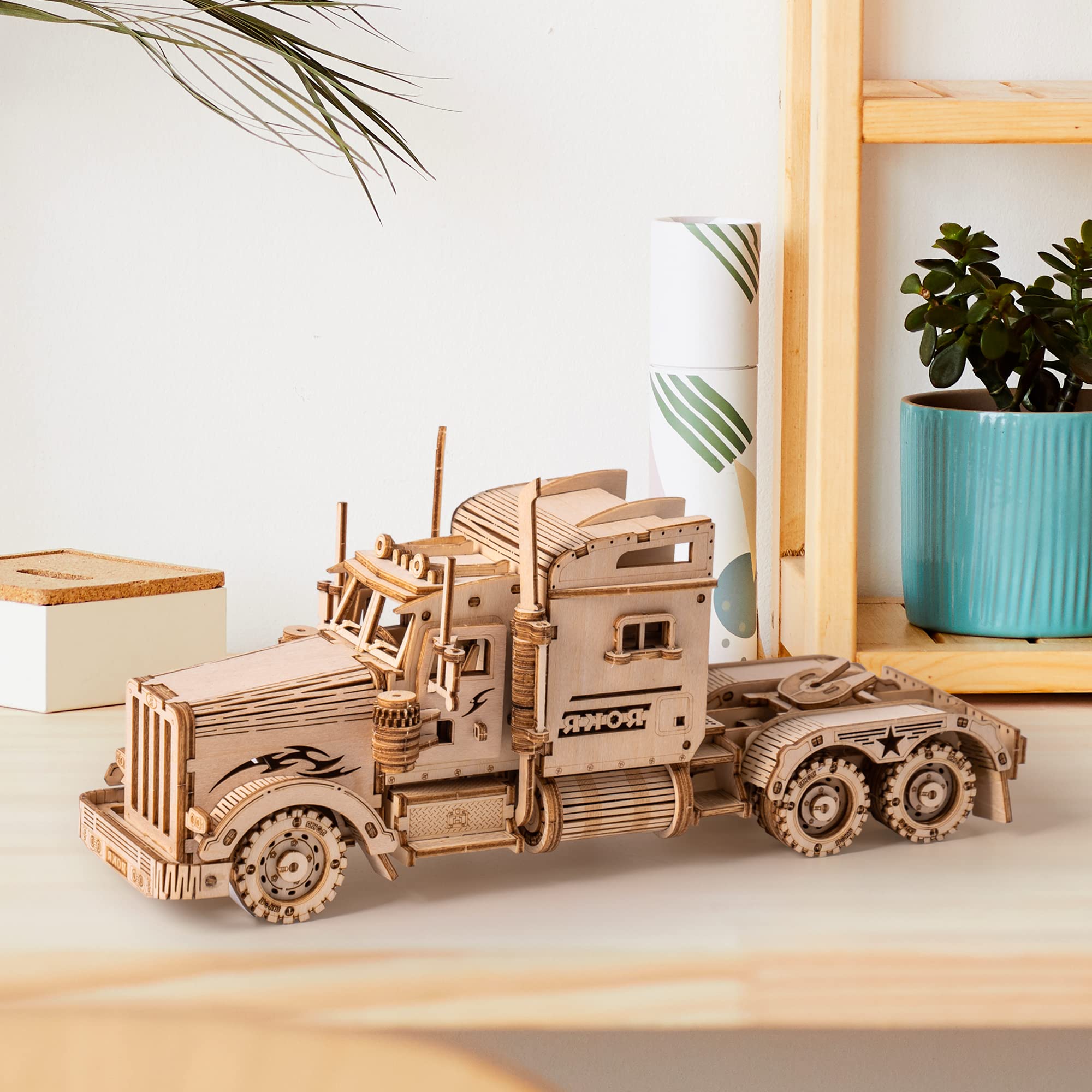 ROKR 3D Wooden Puzzle Model Car Kits for Adults - DIY Heavy Truck Assembly Kit (8.9x2.9x4 inches) | Educational Brain Teaser, Home Desk Decor, Perfect Gift for Teens & Kids | Great for STEM Learning, Stress Relief, and Family Bonding Activities