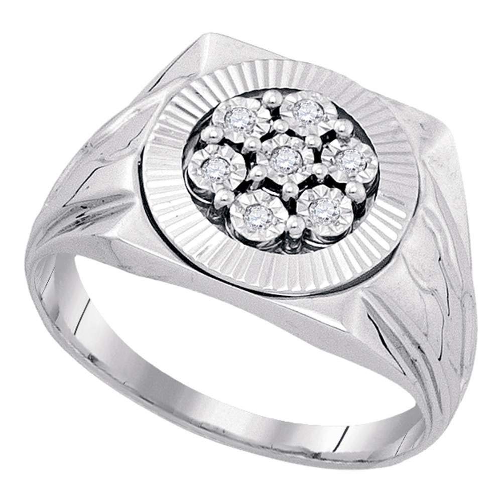 FB Jewels Sterling Silver Men's Round Diamond Flower Cluster Illusion Wedding Band Ring - 1/10 CTTW, Size 10 - Perfect for Engagement, Anniversary & Special Occasion Gifts