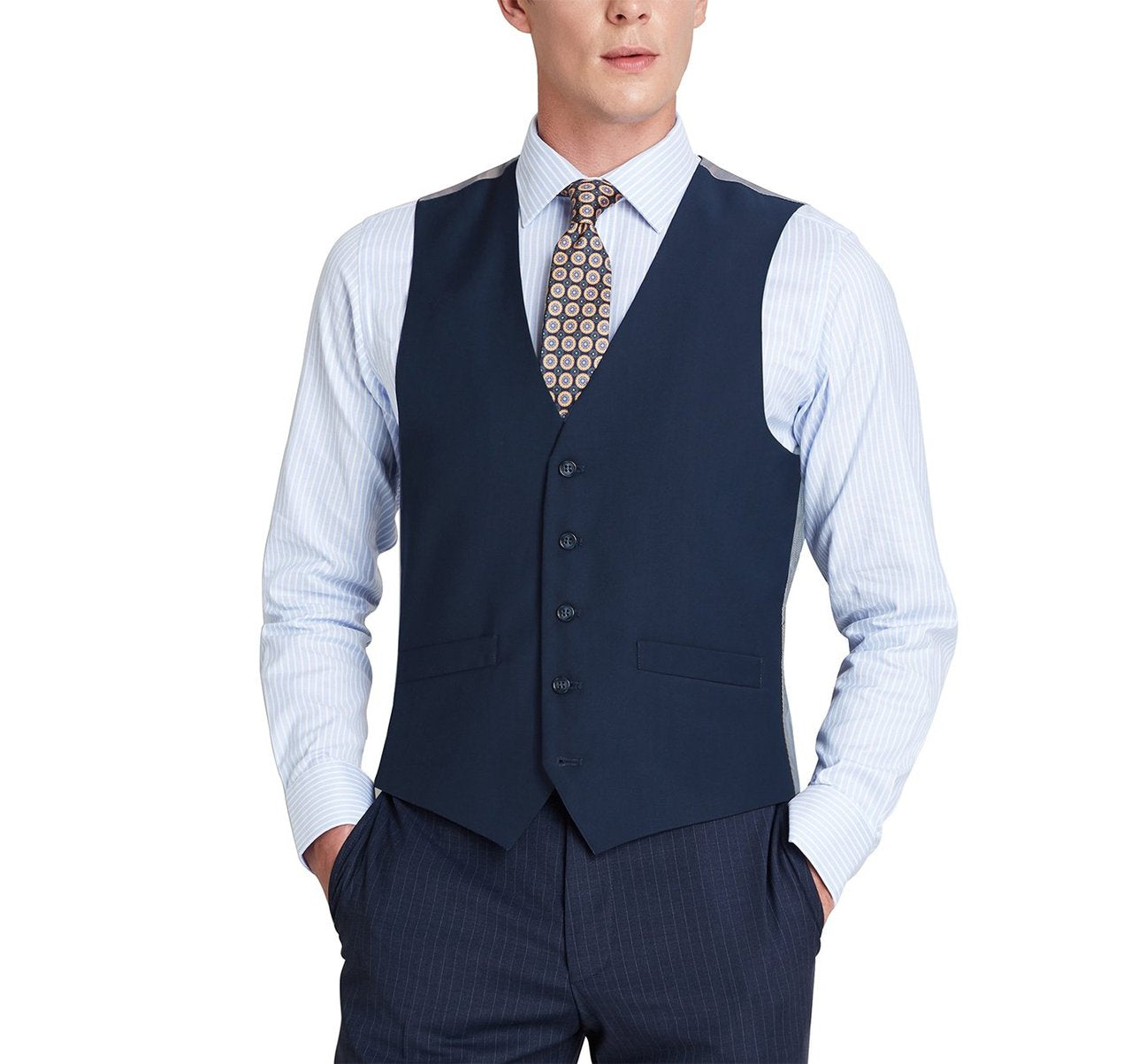 Alessandro Vitello by Renoir Navy Blue Business Suit Vest - Regular Fit Dress Waistcoat for Men - Perfect for Office, Weddings & Formal Events