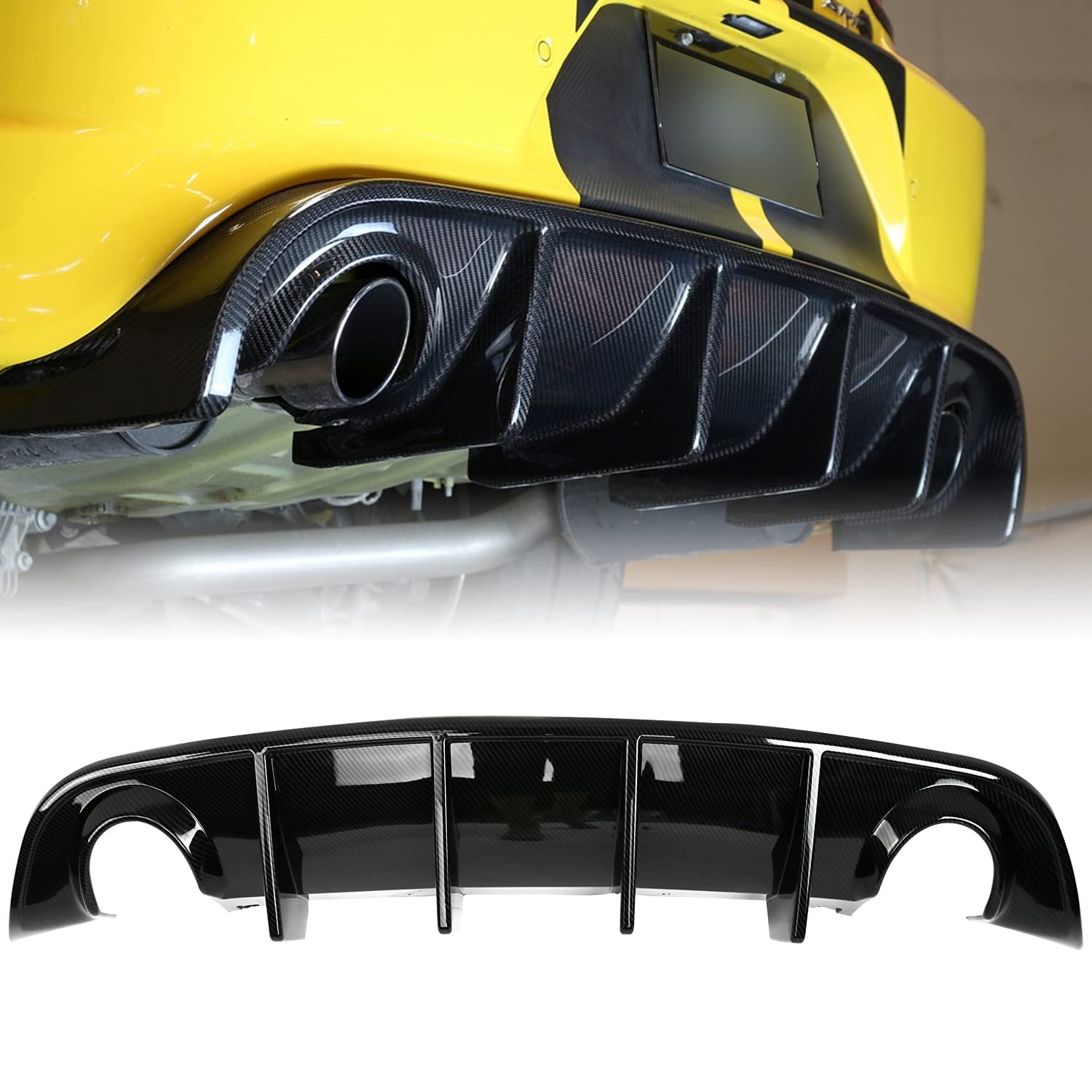 RoyalParts Rear Diffuser for 2015-2020 Dodge Charger - Carbon Fiber Style Lip Bumper Valance | Enhances Aerodynamics & Sporty Look | Perfect for Car Enthusiasts & Performance Upgrades