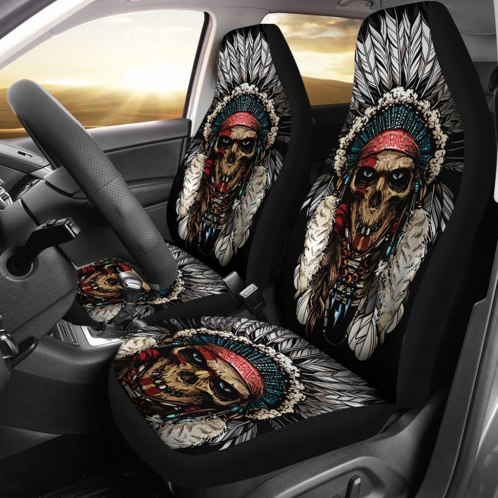 2 Pcs Gothic Skull Car Seat Covers - Universal Fit for Cars, Trucks & SUVs - Black PU Leather with Skull Design - Perfect for Halloween, Gothic Style & Car Enthusiasts