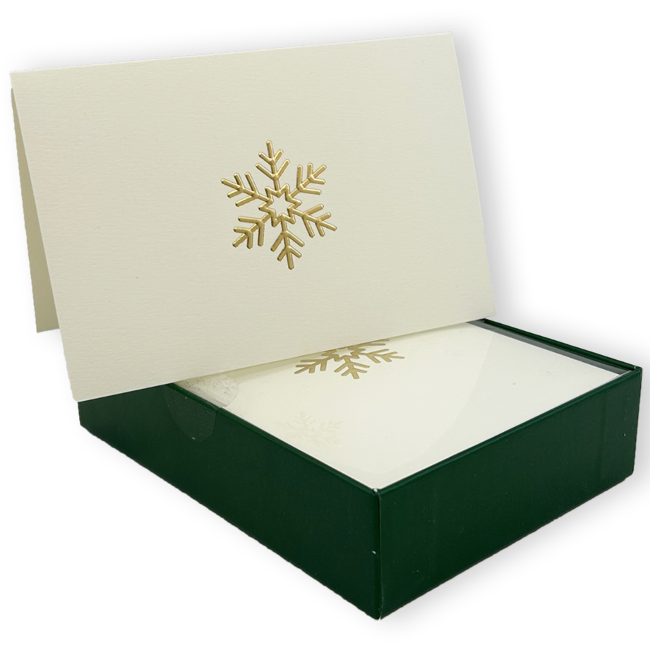 Golden Snowflake Embossed Holiday Note Cards - Elegant Christmas Greeting Cards for Winter Party Invitations, Thank You Notes & Seasonal Correspondence