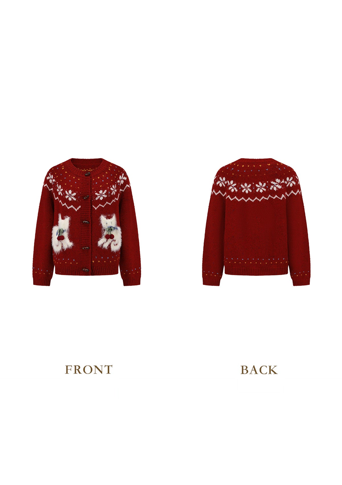 Berry Cream Kitty Knit Cardigan - Cute Cat Pattern Sweater for Women | Perfect for Casual Wear, Cat Lover Gifts & Cozy Fall Outfits