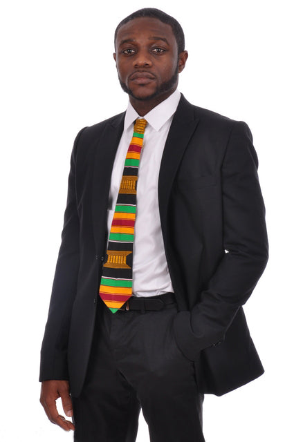 Handwoven Kente Necktie DPT236 - Authentic African Print Silk Tie for Men - Perfect for Weddings, Business Meetings & Special Occasions