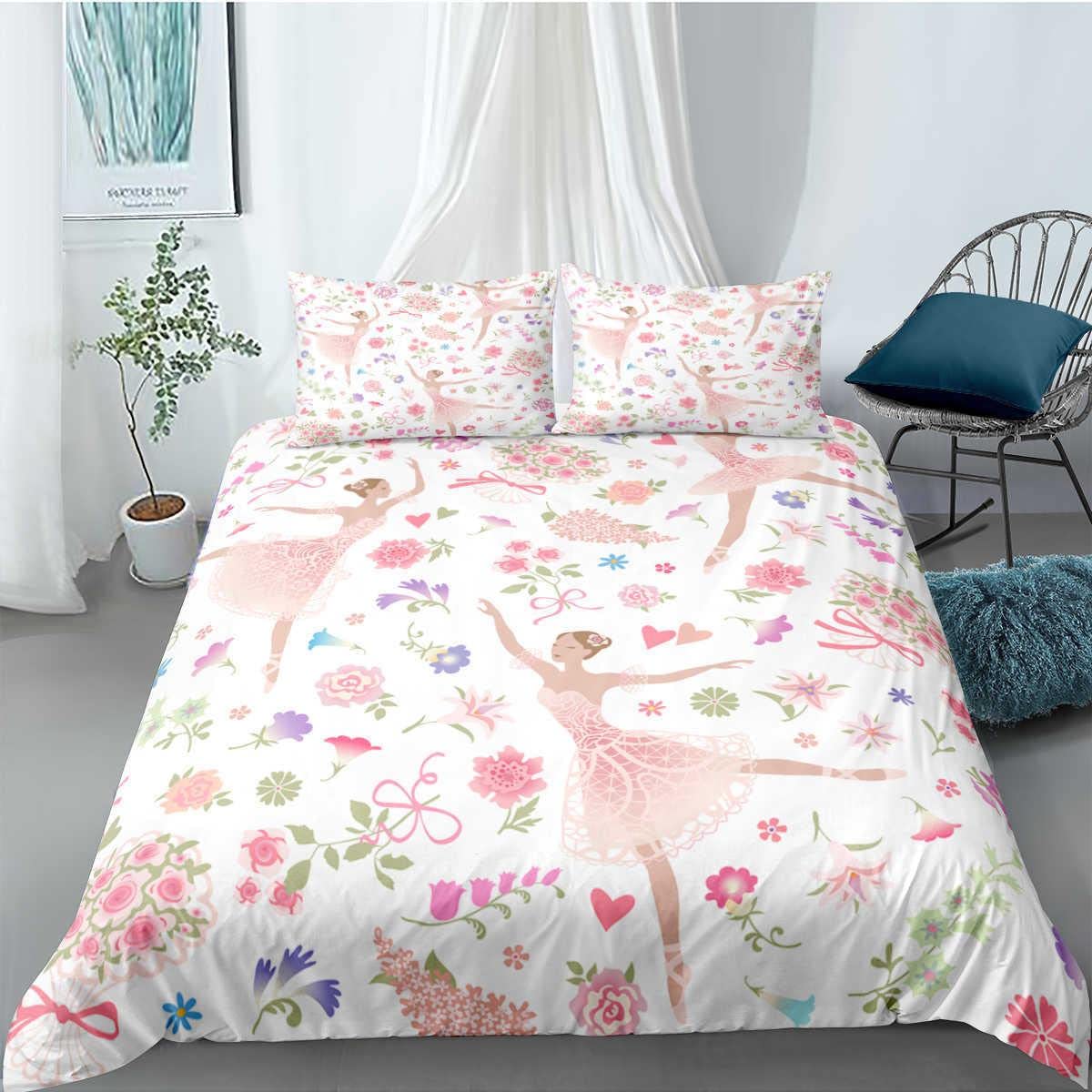 Ballet Girl Duvet Cover Set King Size - Pink Princess Pattern Soft Quilt Cover for Girls' Bedroom (200x200cm, 3-Piece Set) | Summer Bedding for Kids, Teens & Princess-Themed Rooms