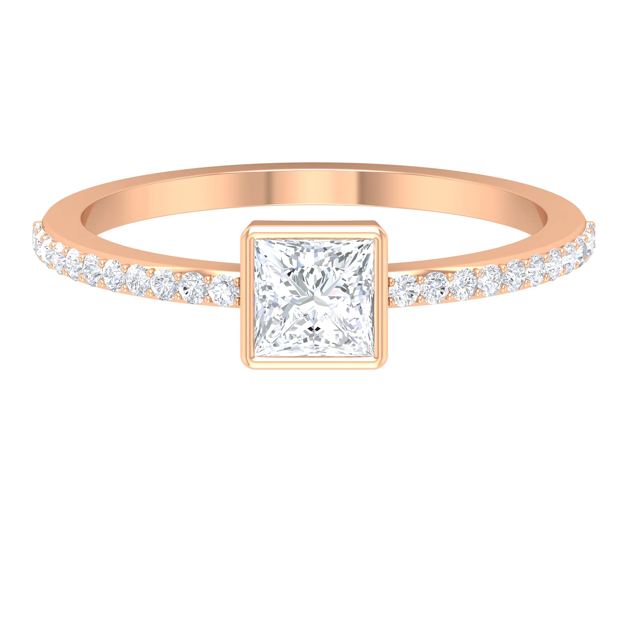 3/4 CT Princess Cut Cubic Zirconia Solitaire Ring - 14K Solid Gold Bezel Set Engagement Ring for Women | Certified CZ Wedding Band, Anniversary Gift, Promise Ring for Her