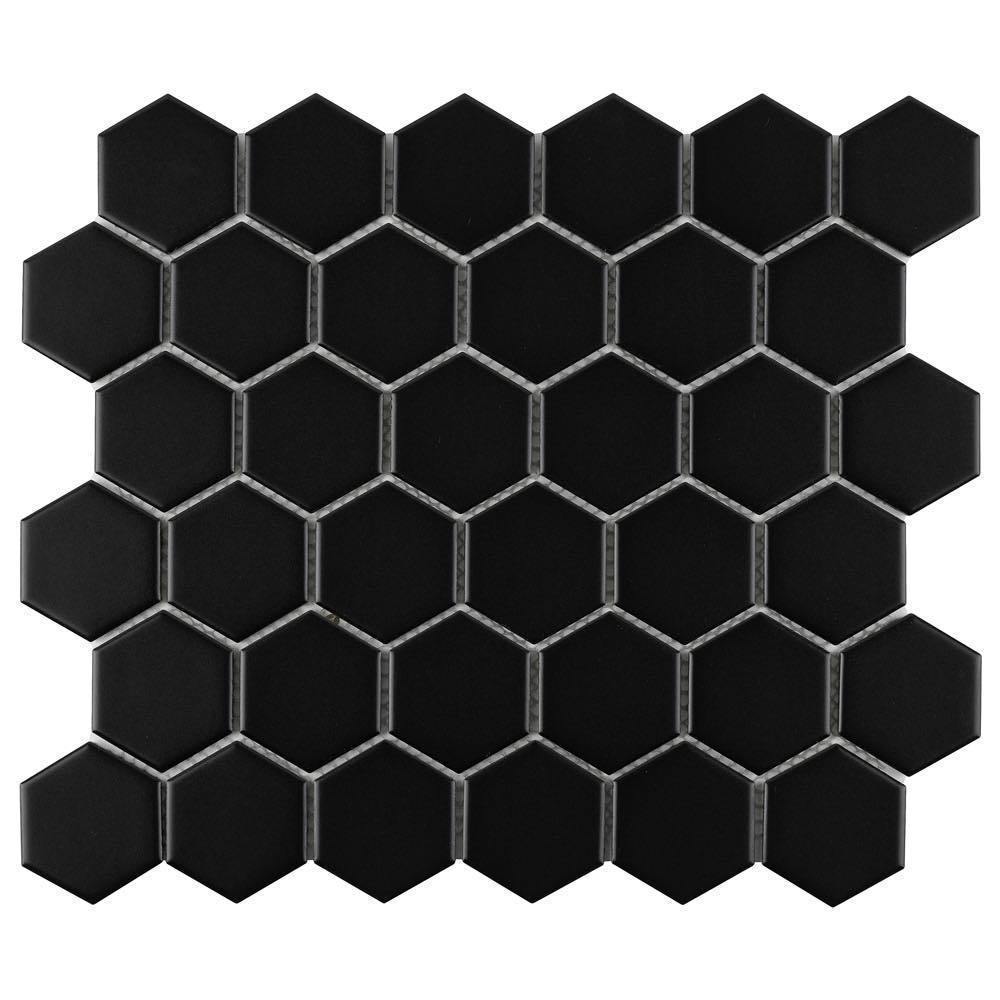 Hexagon Porcelain Mosaic Tile Black 2