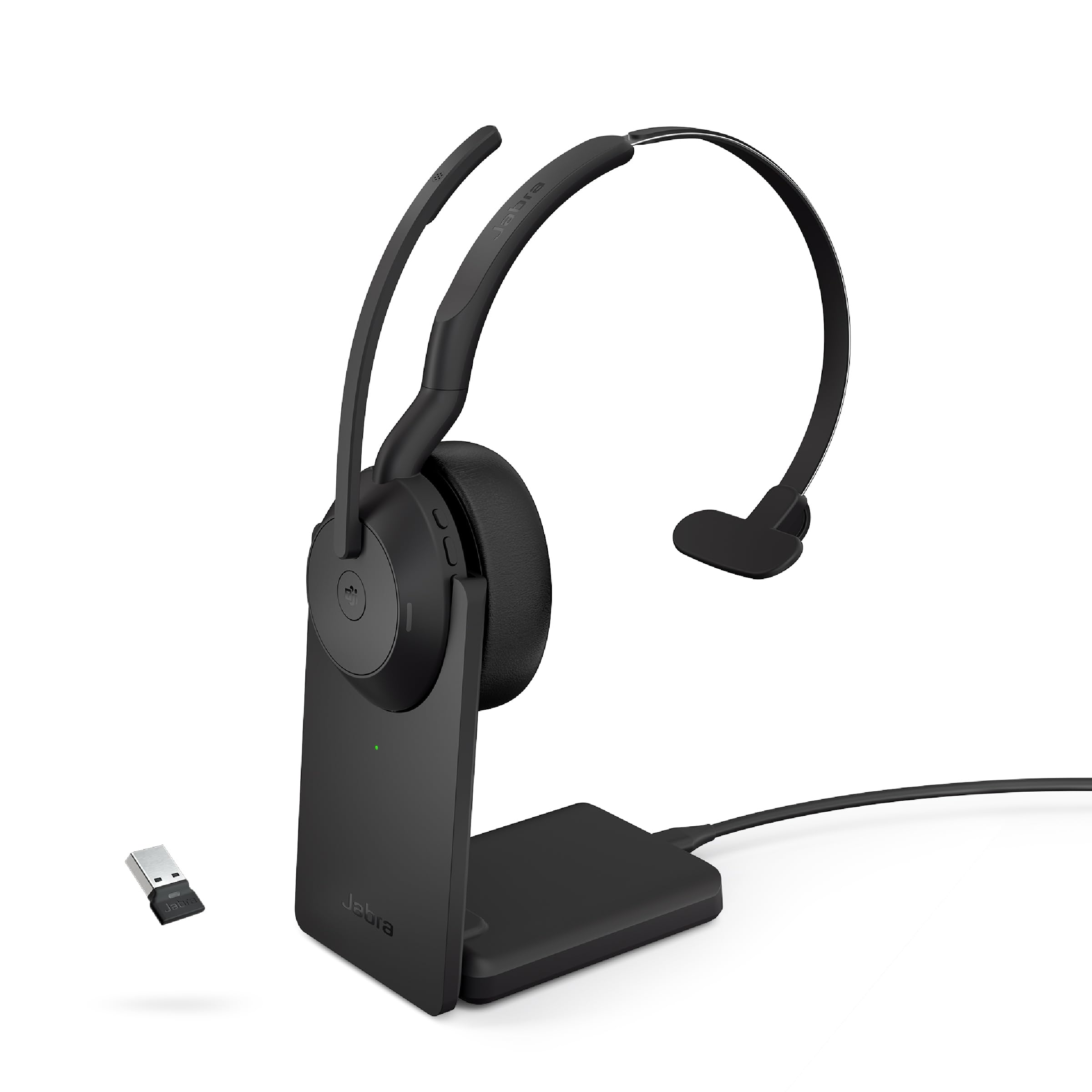 Jabra Evolve2 55 Mono Wireless Headset with Charging Stand - Noise Cancelling Microphone & Active Noise Cancellation - MS Teams Certified - AirComfort Technology - Works with Zoom, Skype, Webex - Perfect for Home Office, Remote Work & Call Centers - Black