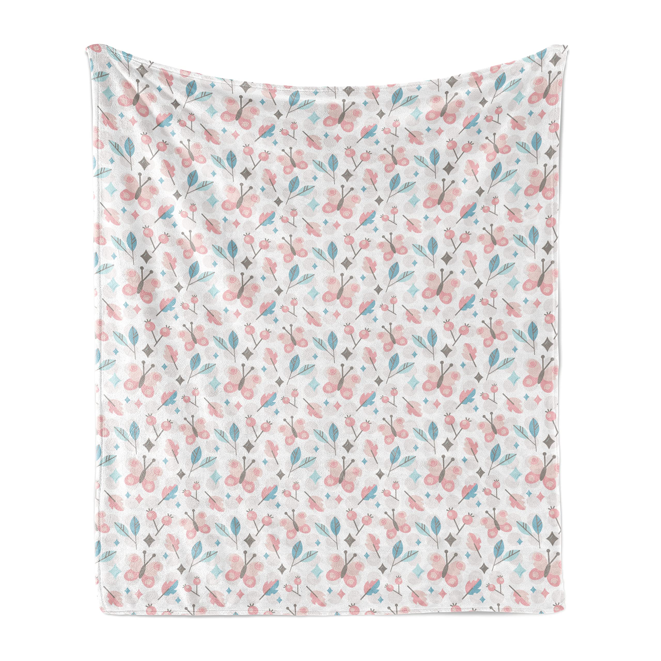 Ambesonne Pastel Throw Blanket - Soft Flannel Fleece Blanket with Butterfly & Round Patterns, 50