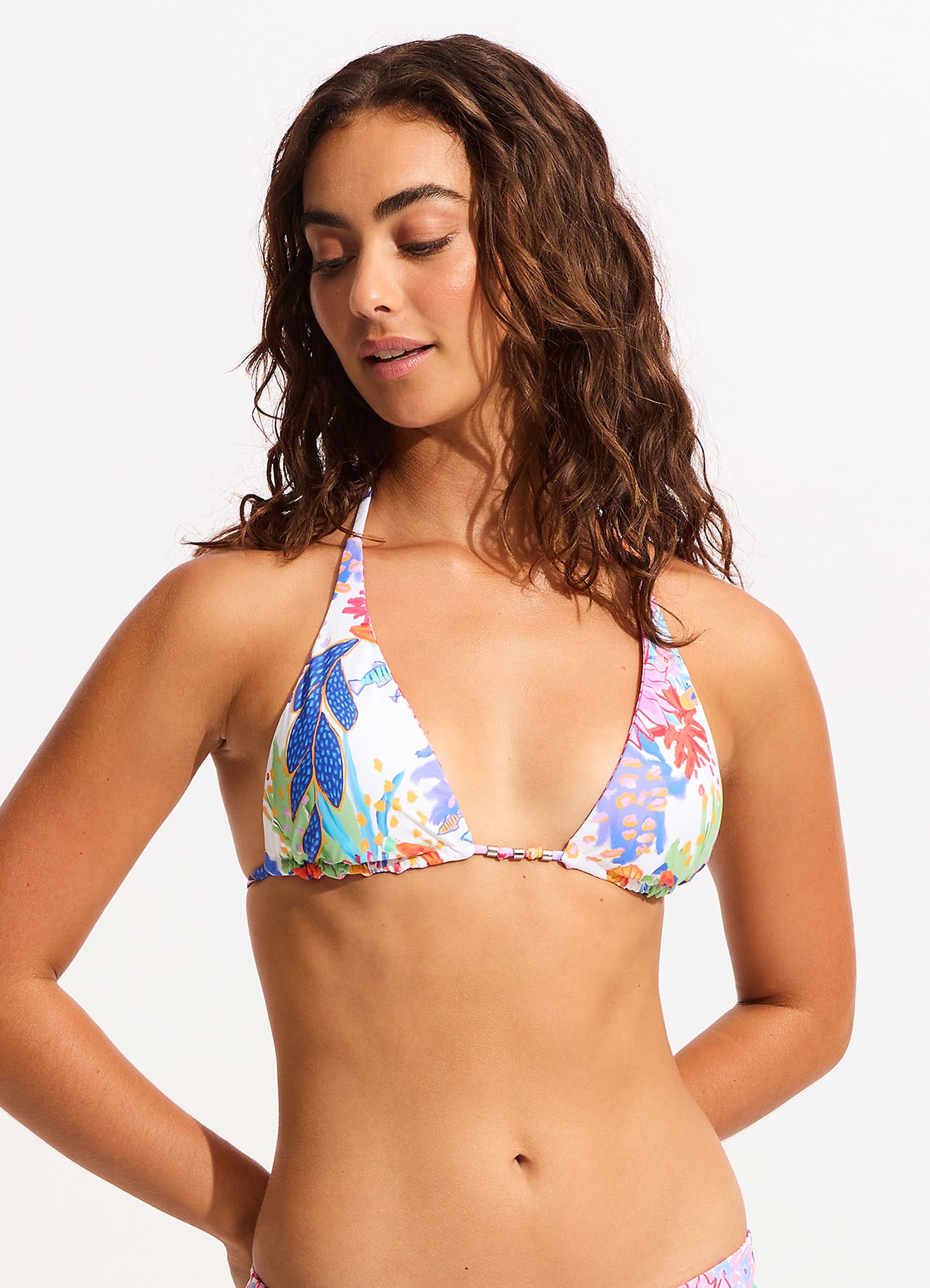 Reversible Under The Sea Triangle Bikini Top - White | Swimwear for Beach Vacation & Pool Party
