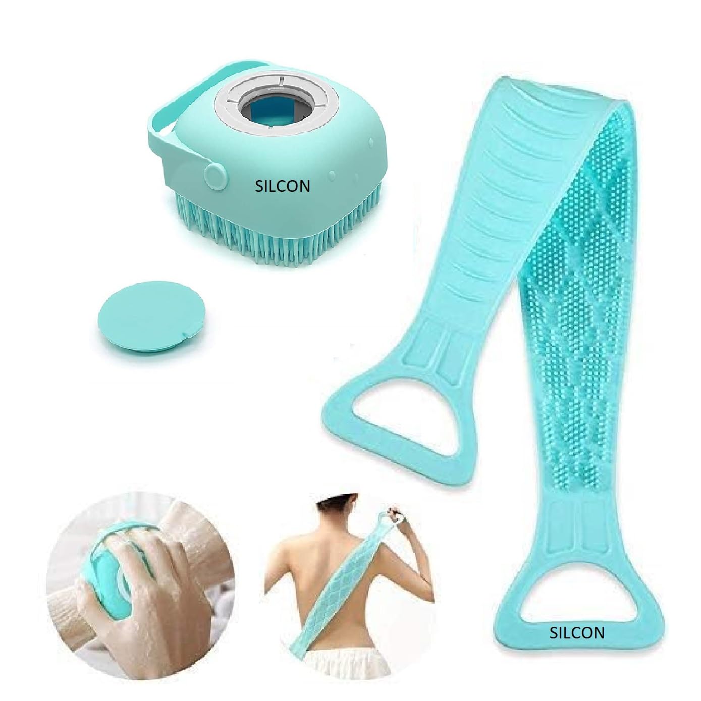 Silicone Body Scrubber & Bath Brush Set with Shampoo Dispenser - Exfoliating Back Scrubber for Men & Women, Soft Massage Brush for Kids - Multi Color (Perfect for Shower, Spa & Sensitive Skin Care)