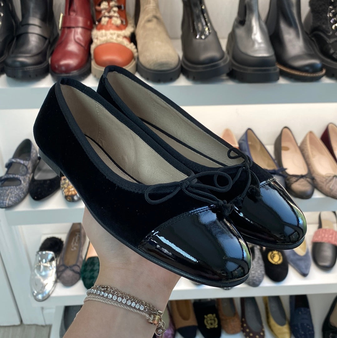 Spain+Co Women's Black Velvet Captoe Ballet Flats - Elegant Comfort for Work, Parties & Everyday Wear
