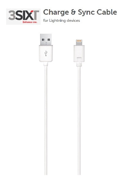 3SIXT 1.2M Lightning to USB Charging & Sync Cable - Fast Charging for iPhone 14/13/12/11/X/8/7, iPad & iPod (White) | Perfect for Home, Office & Travel Use
