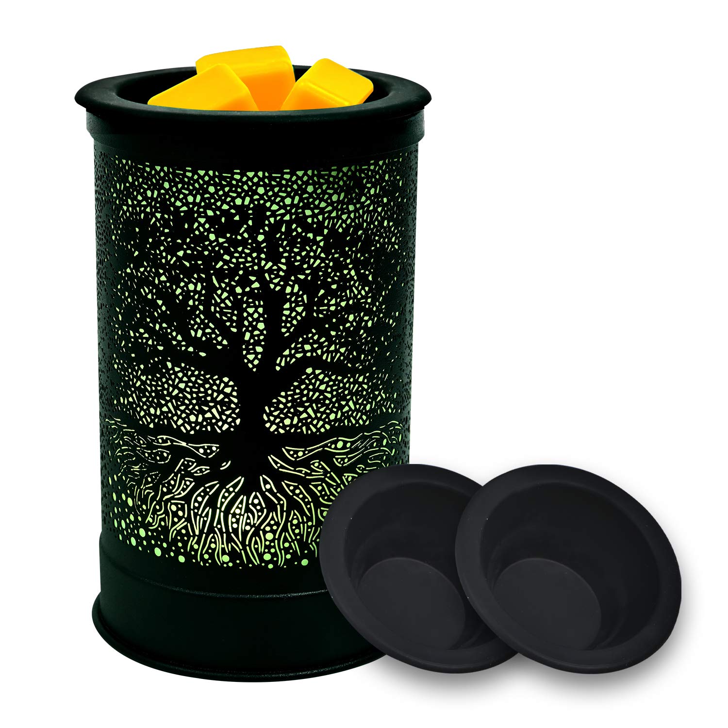 ASAWASA Electric Wax Warmer for Scented Wax Melts - 7 Color Changing LED Lights with 2 Silicone Dishes - Aromatherapy Candle Burner for Home, Office, Spa & Gift Giving (Colorful Banyan)