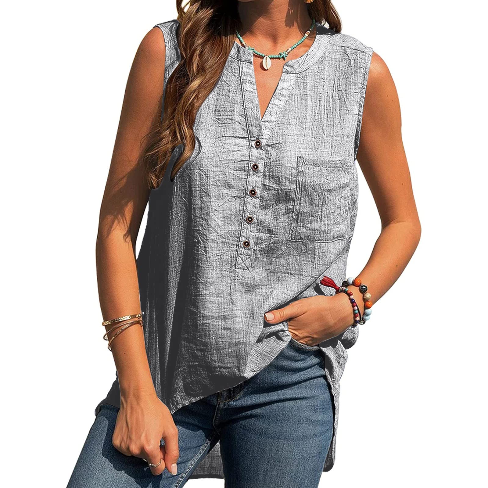BISXOTY Women's Linen Shirts - Loose Fit Pure Color Cotton Linen Tank Tops & Western Style T-Shirts | Casual Summer Wear, Beach Outfits, Boho Chic Style