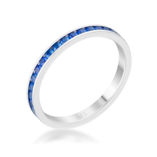 0.5ct Blue Sapphire & CZ Eternity Wedding Band Ring for Women - Sterling Silver Stainless Steel Stackable Promise Ring - Perfect for Anniversary, Engagement & Bridal Jewelry Gifts
