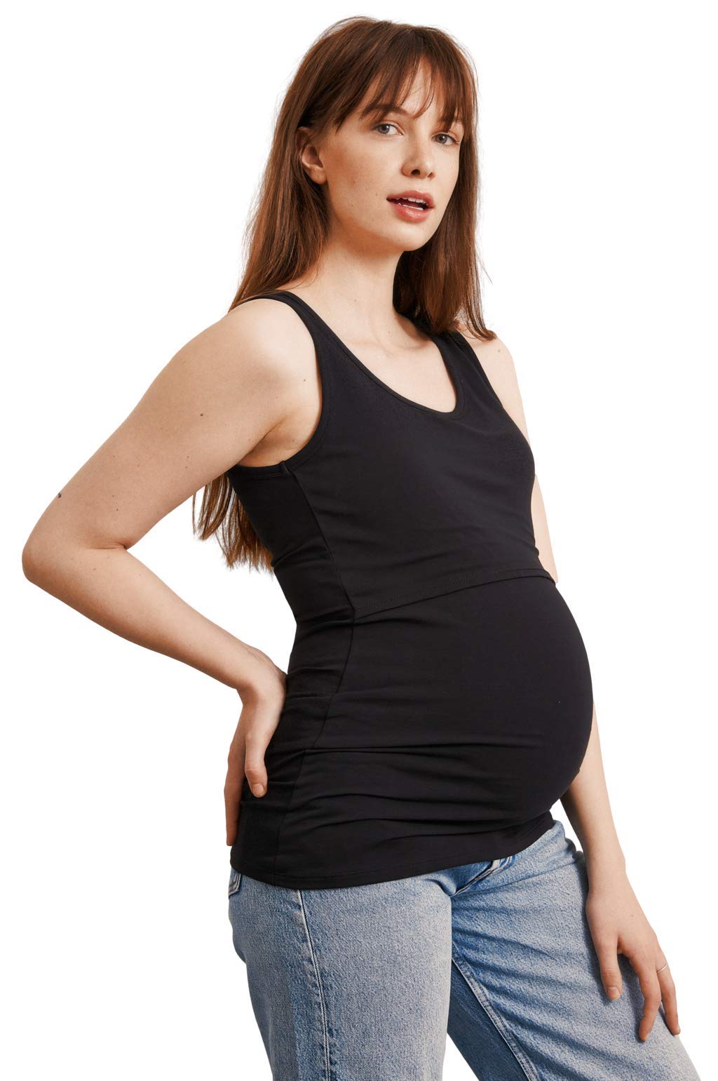 Organic Cotton Maternity Tank Top - Nursing Sleeveless Undershirt for Pregnancy & Breastfeeding | Comfortable Stretchable Pregnancy Shirt for Daily Wear, Workout & Nursing in Public