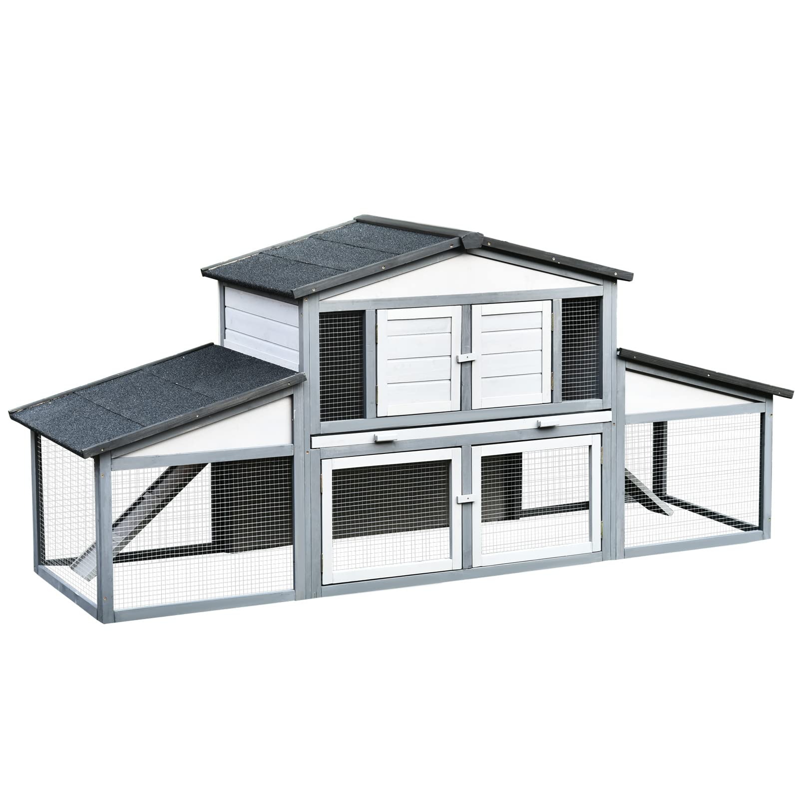 PawHut Large Outdoor Rabbit Hutch - Weatherproof Wooden Bunny Cage for Pets, Climate-Friendly & Safe Design (Grey) | Perfect for Backyard, Garden, or Patio Use