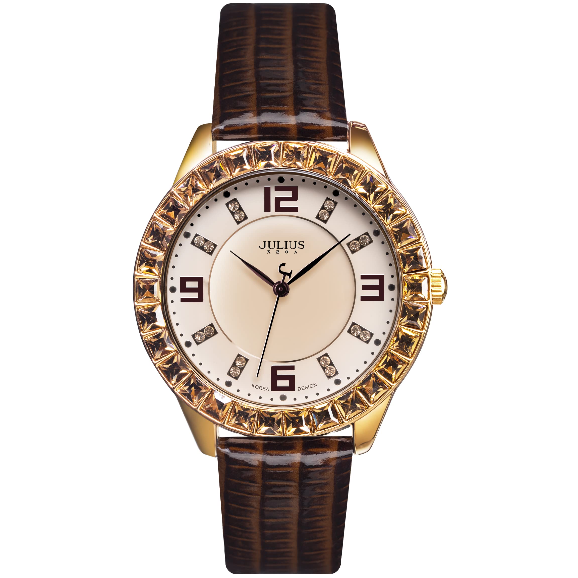 VALENCE Vintage Round Women's Watch - Classic Quartz Ladies Watch with Brown Leather Strap (Model JS-67) | Elegant Timepiece for Office, Dating & Special Occasions