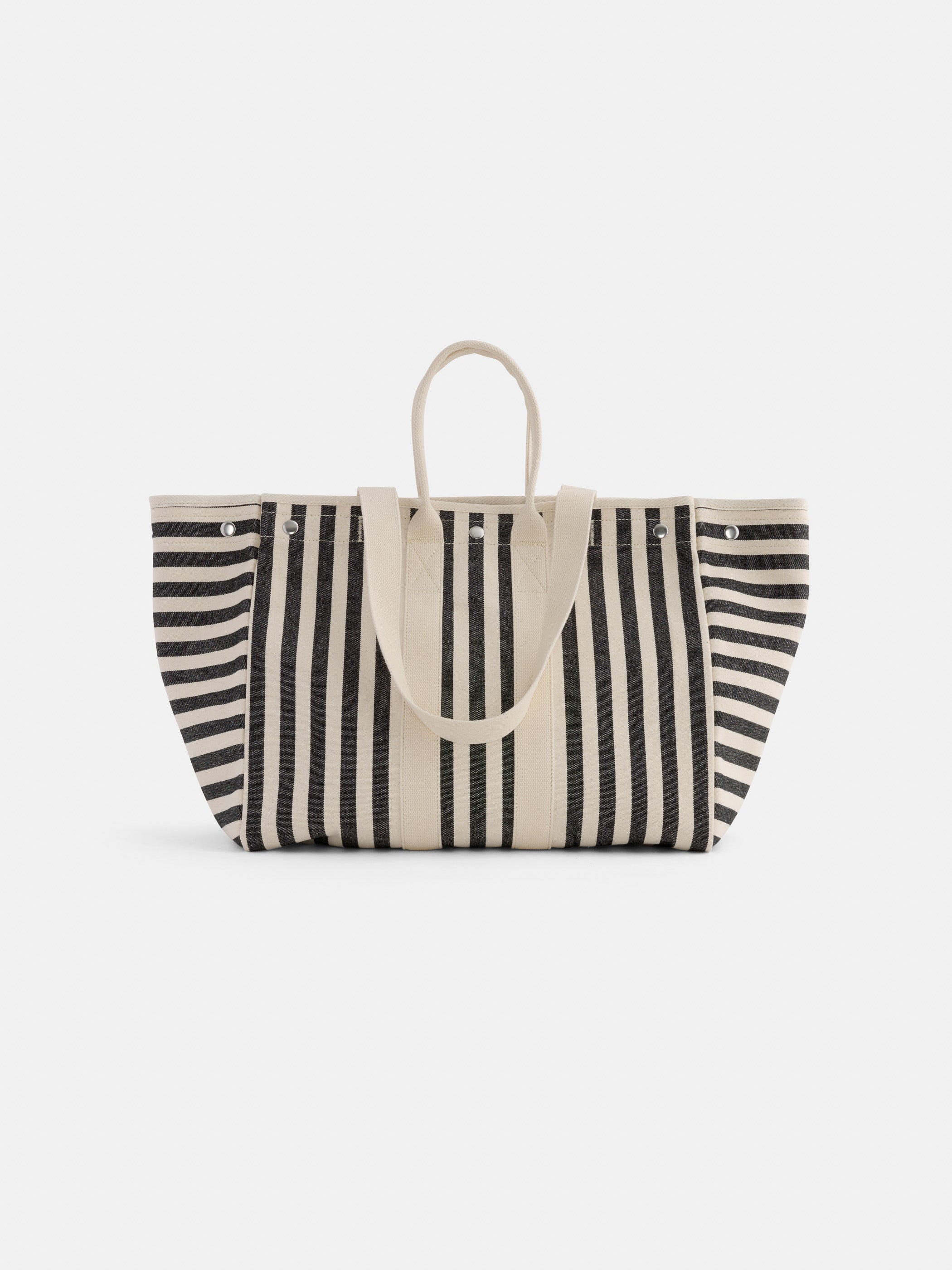 Stylish Black Striped Weekend Tote Bag - Durable & Spacious for Beach, Travel & Shopping | Fashionable Carryall for Women