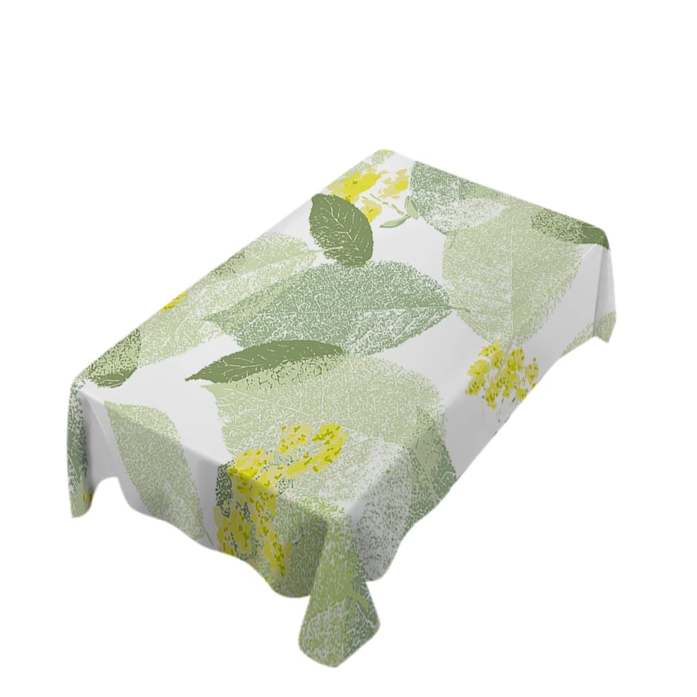 Zaueky Spring Romance Tablecloth - Yellow Flower Leaf Design, 60x104 Inch Rectangle Kitchen Dining Table Cover, Easy Clean Fabric for Parties, Weddings & Spring Decor