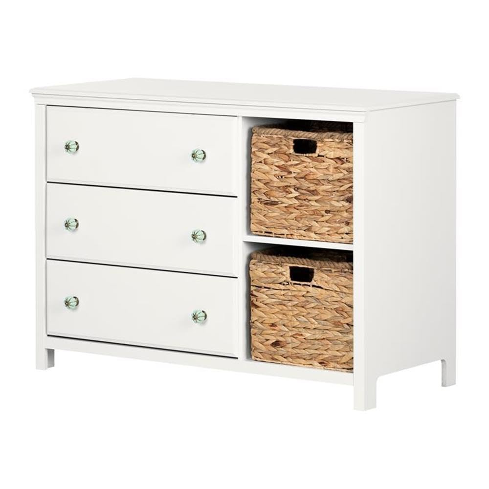 Rosebery Kids 3-Drawer Dresser with Storage Baskets - Modern White Nursery Dresser & Entryway Console Table - Perfect for Baby Room Organization and Small Space Living Room Storage