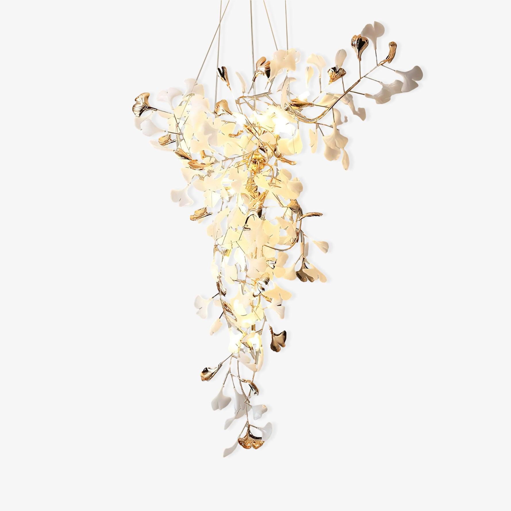Elegant Ginkgo Leaf Tip Crystal Chandelier - Modern Gold Ceiling Light Fixture for Dining Room, Living Room & Bedroom Decor