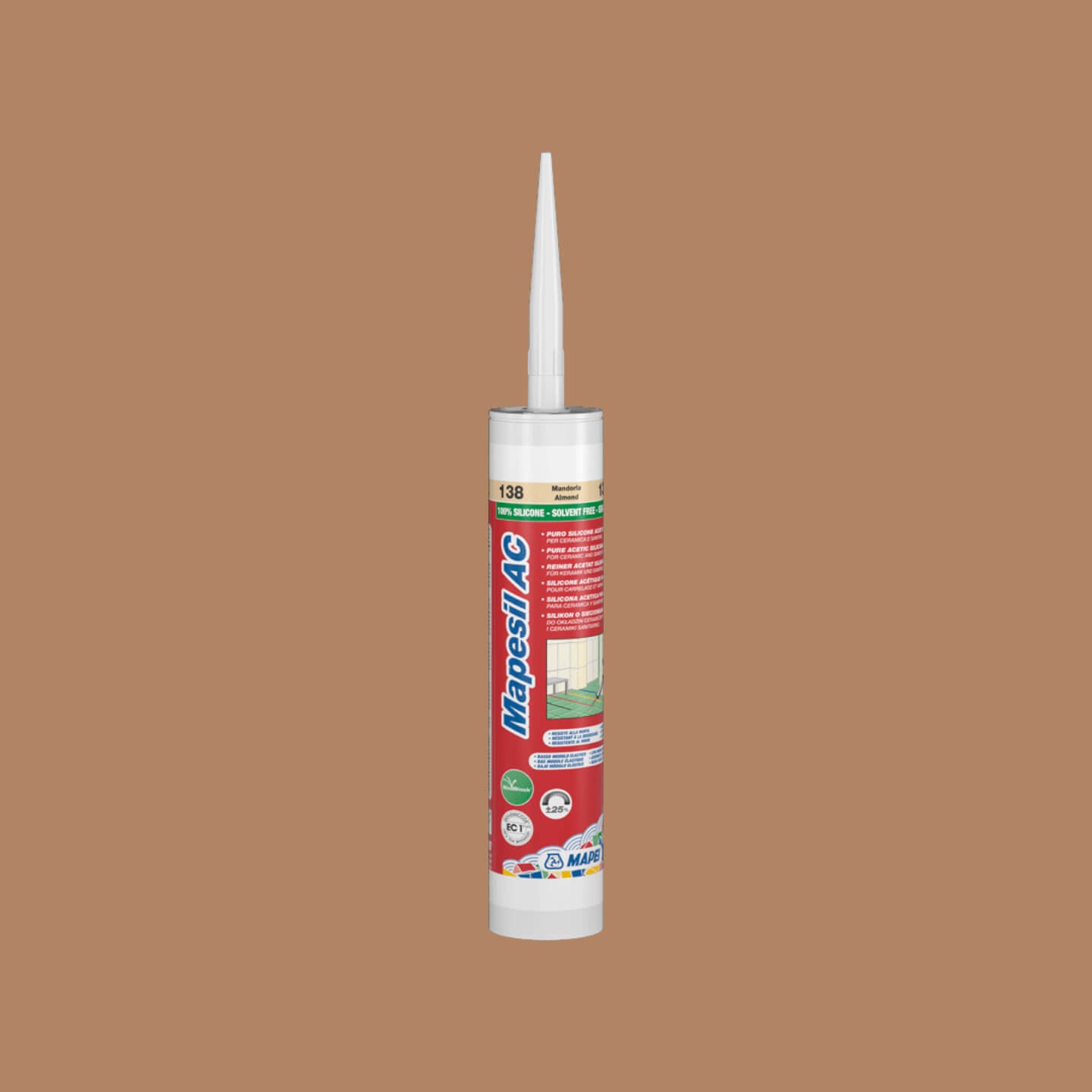 Mapei Silicone AC 142 - 10.5oz (310ml) Brown Sealant for Windows, Doors & Bathrooms - High-Performance Waterproof Adhesive for Home Repairs & Construction Projects