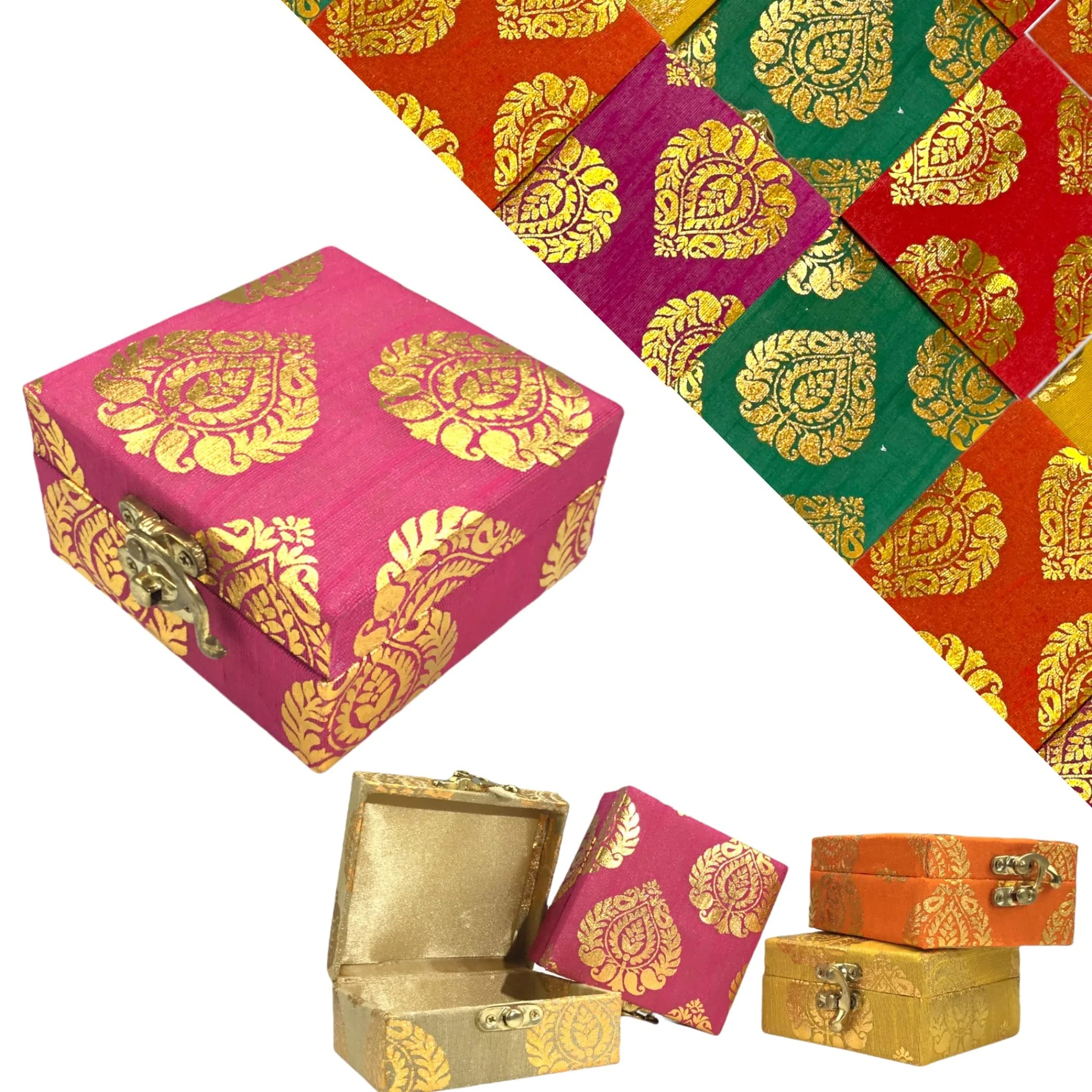 LOVENSPIRE 4 Pcs Small Handmade Jewelry Box - Brocade Gift Boxes for Wedding Favors, Nikah, Indian Muslim Pakistani Punjabi Bridal Jewelry Storage - Perfect for Travel Organizer & Keepsake Box