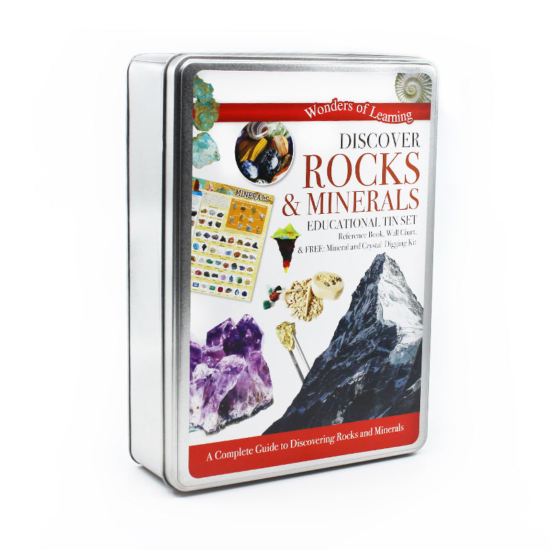 Discover Rocks & Minerals Educational Tin Set - STEM Learning Kit for Kids, Geology Science Collection with Identification Guide - Perfect for Classroom, Homeschool & Outdoor Exploration