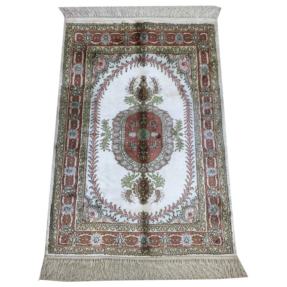 Hand-Knotted 2x3 Oriental Silk Rug - Traditional Kashmir Design Area Carpet for Living Room, Bedroom & Dining Room Decor