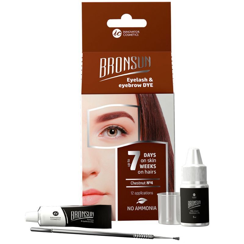 Bronsun Eyelash & Eyebrow Dye Kit - Chestnut Brown #4 - Long Lasting Tint for Natural Looking Brows & Lashes - Perfect for Home Use & Salon Professionals