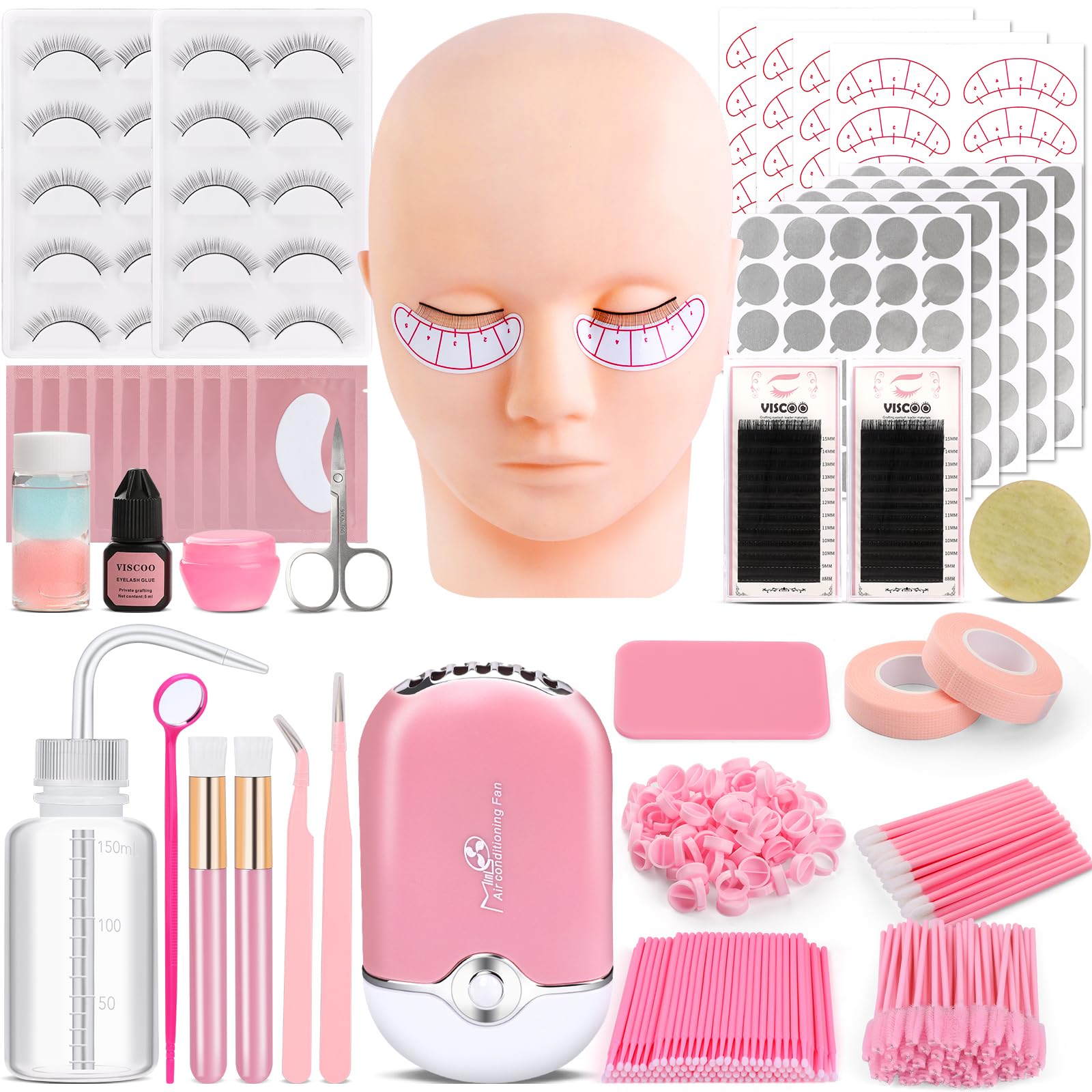 Professional Eyelash Extension Kit for Beginners - Complete Lash Training Set with Mannequin Head, Lash Fan, Extension Glue & Remover | Perfect for Home Practice & Salon Training | DIY Eyelash Extension Starter Kit