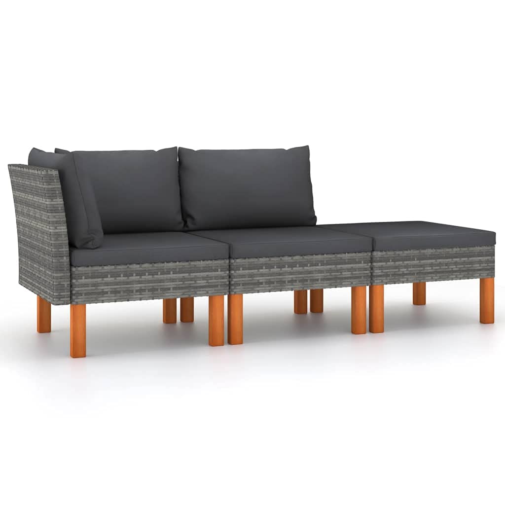 Outdoor Patio Furniture Set 3-Piece - All-Weather Wicker Sofa & Eucalyptus Wood Lounge Chairs - Perfect for Backyard, Garden, Poolside or Deck Relaxation