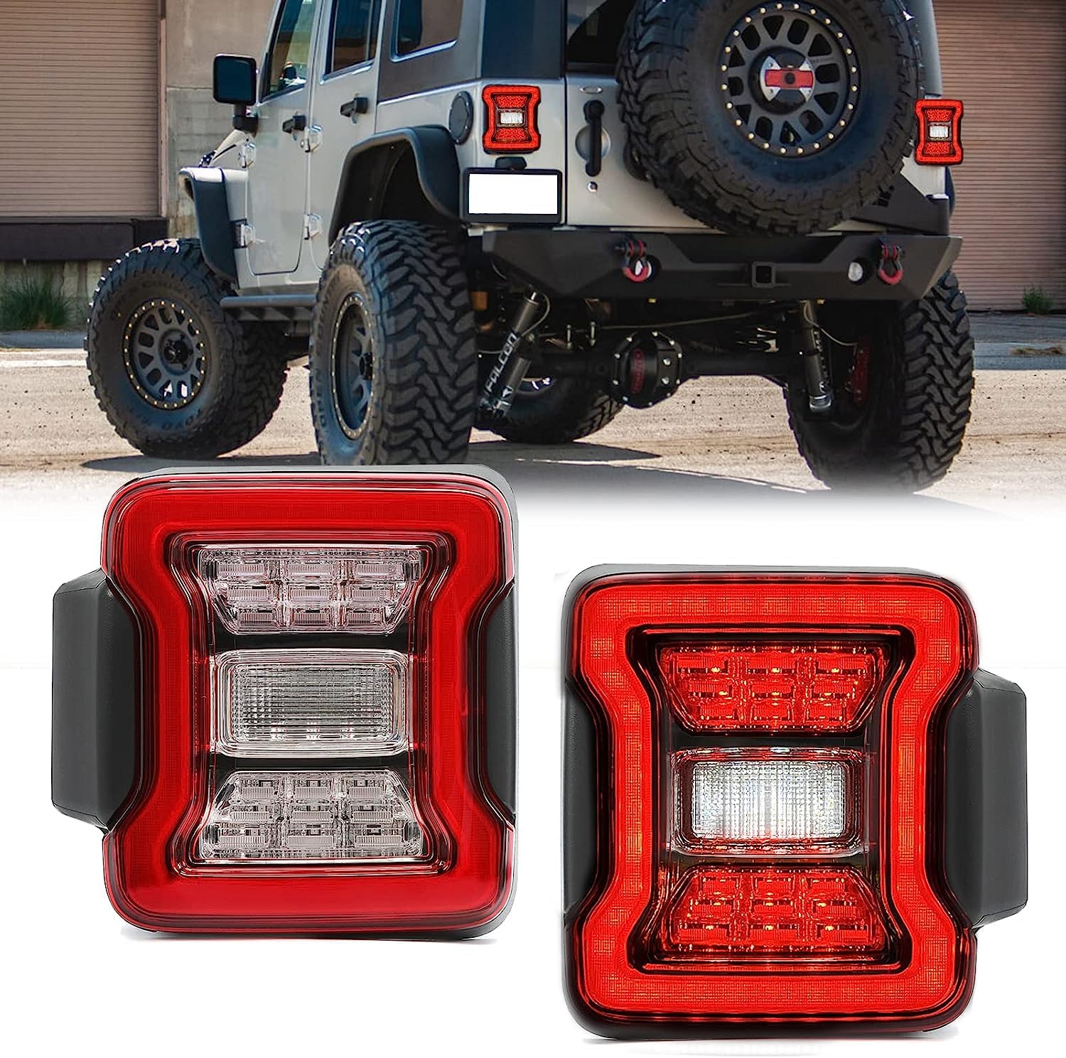 LED Tail Lights for 2007-2018 Jeep Wrangler JK JKU - Pair of Rear Lights with Running Light, Brake Turn Signal & Reverse Lamp Functions | Perfect for Off-Roading, Night Driving & Vehicle Customization