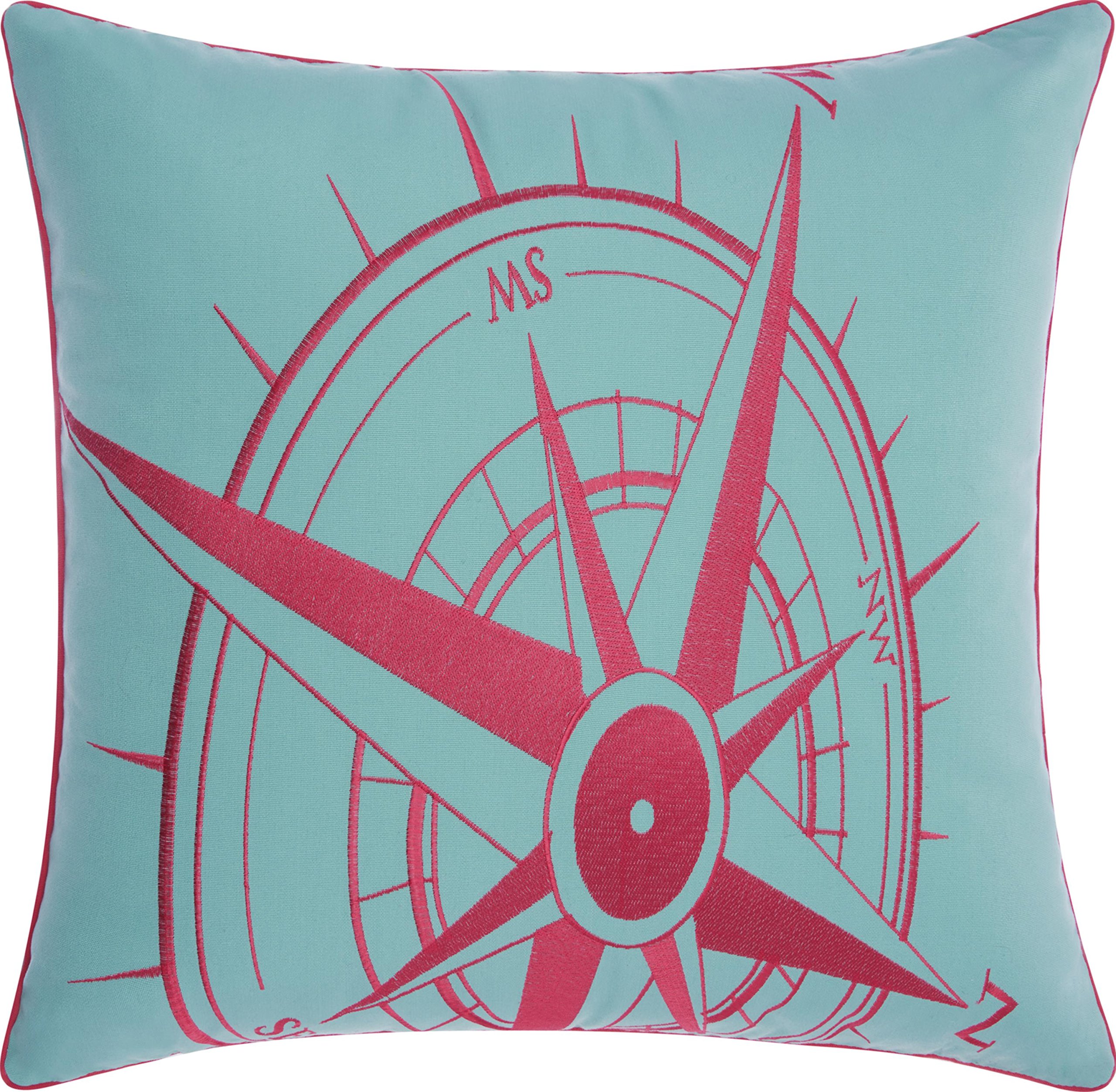 Premium Outdoor Throw Pillows Set of 2 - 20x20 Inch Waterproof Decorative Pillow Covers with Compass Design in Aqua & Coral - Perfect for Patio, Garden, Poolside, and Porch Decor