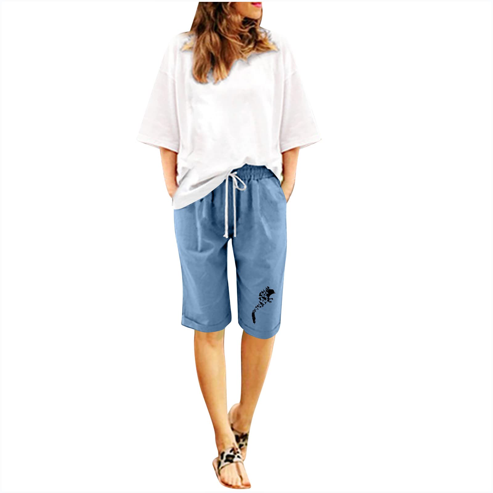 Women's Cotton Linen Bermuda Shorts with Pockets - Summer Casual Wear