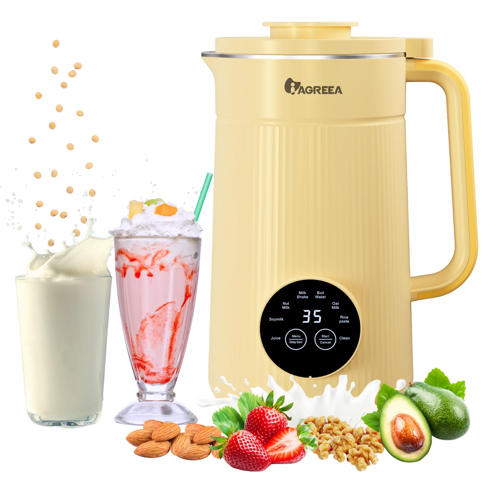 **IAGREEA 35oz Nut Milk Maker Machine - 8-in-1 Electric Blender for Homemade Almond, Soy, Rice & Nut Milk | Automatic with Delay Start & Boil Function | Perfect for Baby Food, Smoothies & Healthy Drinks | Compact Size for Home & Pantry Use**    *(Use Cases: Make fresh almond milk for breakfast, blend baby food, create creamy smoothies, or prepare homemade soy milk for a healthy lifestyle.)*