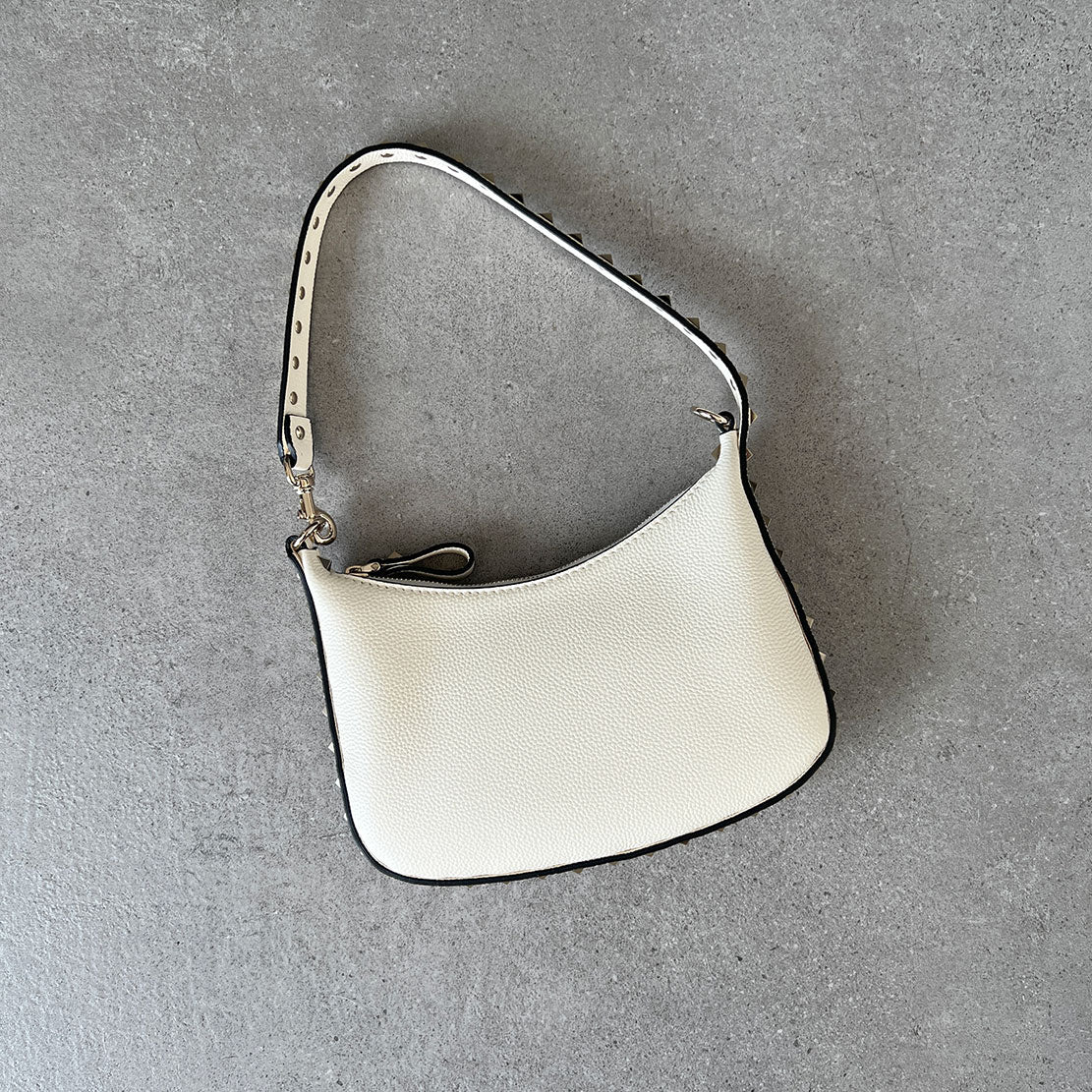 Valentino Rockstud Mini Hobo Bag in Ivory | Luxury Crossbody Purse for Women | Perfect for Date Night, Parties & Everyday Use