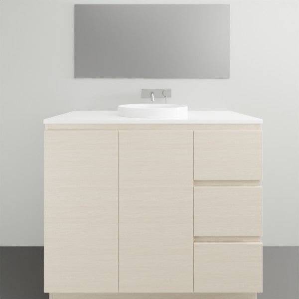 ADP Glacier Lite Ensuite Vanity Set with Solid Surface Top - 3-Piece Door and Drawer Bathroom Vanity for Modern Homes | Perfect for Small Bathrooms, Guest Suites & Apartment Remodels