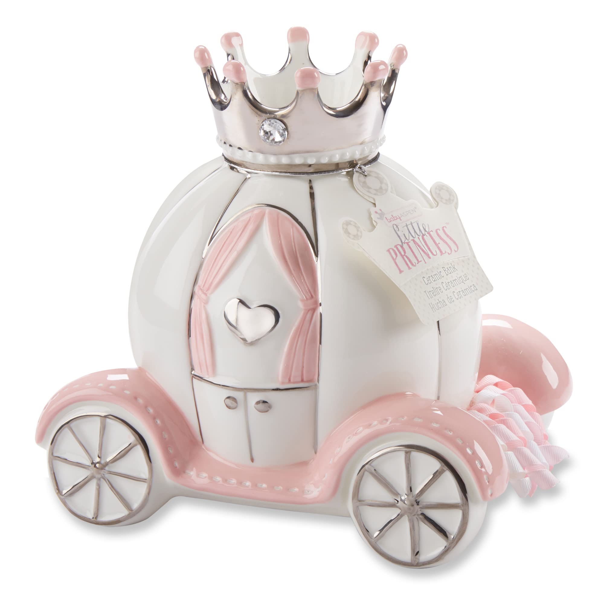 Baby Aspen Little Princess Ceramic Carriage Piggy Bank - Perfect Gift for Girls' Birthday, Christmas & Savings