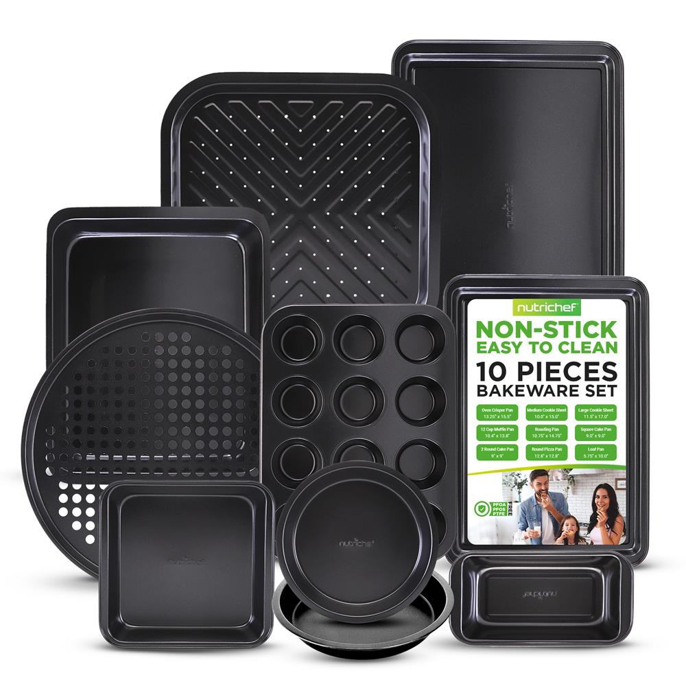 Non-Stick Baking Pans Set for Oven - 3 Piece Cookie Sheet, Pizza Pan & Cake Pan - Heavy Duty Carbon Steel Baking Trays for Home Kitchen, Baking, Roasting & Meal Prep