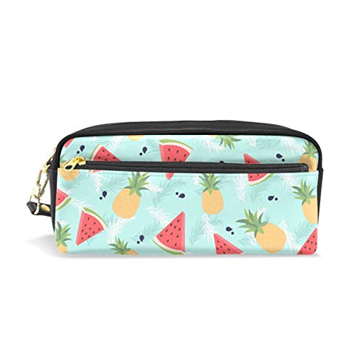 PU Leather Tropical Fruits Pattern Pineapple & Watermelon Makeup Clutch Pouch - Travel Cosmetic Bag & Toiletries Organizer for Women | Perfect for Vacation, Beach Trips & Daily Essentials Storage