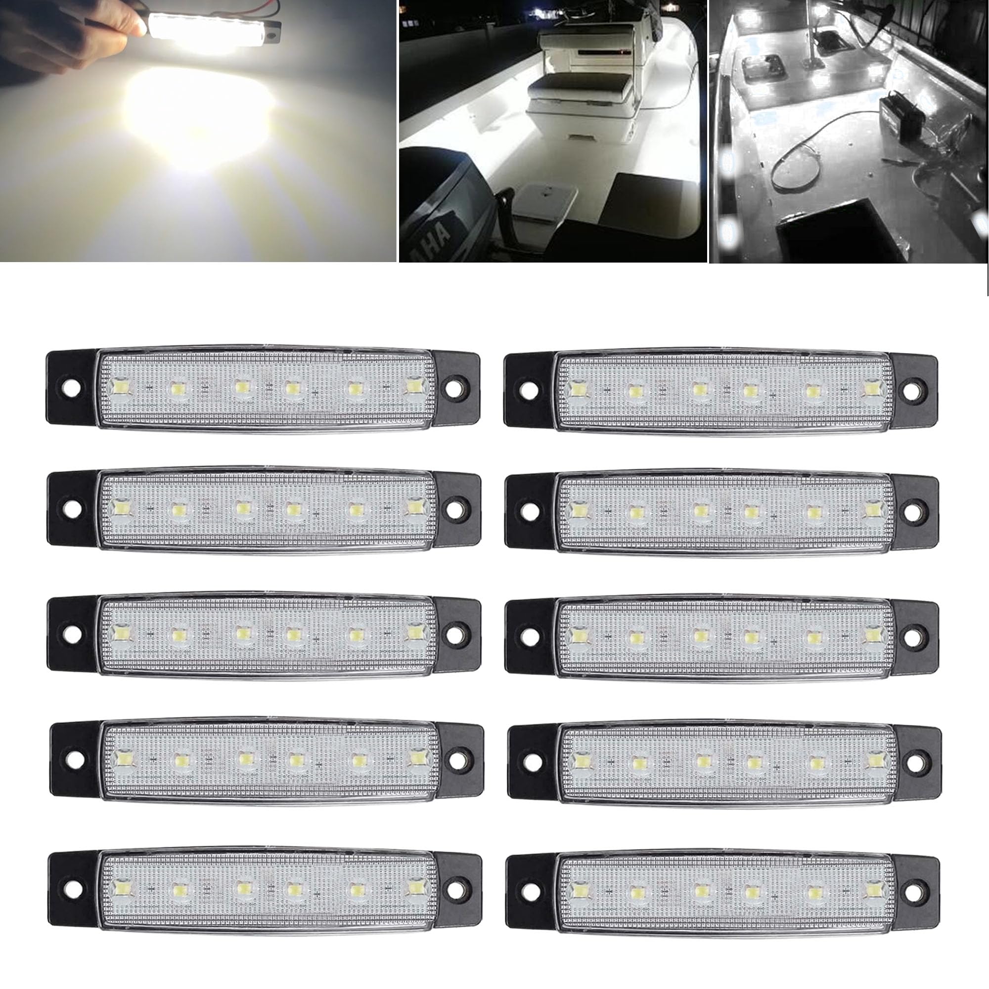 12V White Marine Boat Interior Lights - Waterproof LED Navigation Lights for Deck, Transom, Cockpit, Bow & Stern - Perfect for Kayaks, Yachts, Fishing Boats, Pontoons & Sailboats (10Pcs) - Ideal for Night Fishing, Cruising & Water Safety