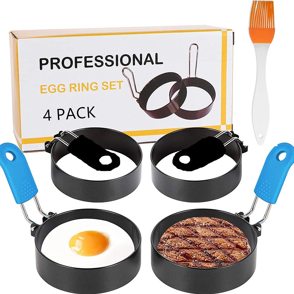 Premium Stainless Steel Egg Ring Set - 4 Pack Non-Stick Round Egg Molds for Perfect Fried Eggs, Egg McMuffins & Breakfast Sandwiches | Ideal for Home Cooking, Restaurants & Camping Breakfast Prep