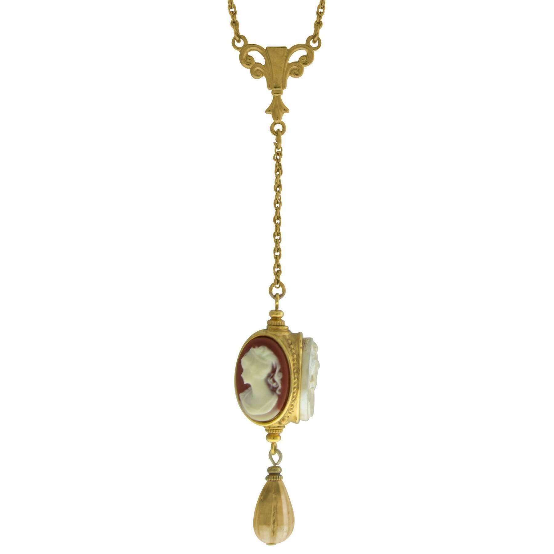 1928 Jewelry Monarchy Cameo 3-Way Spinner Drop Pendant Necklace - 24