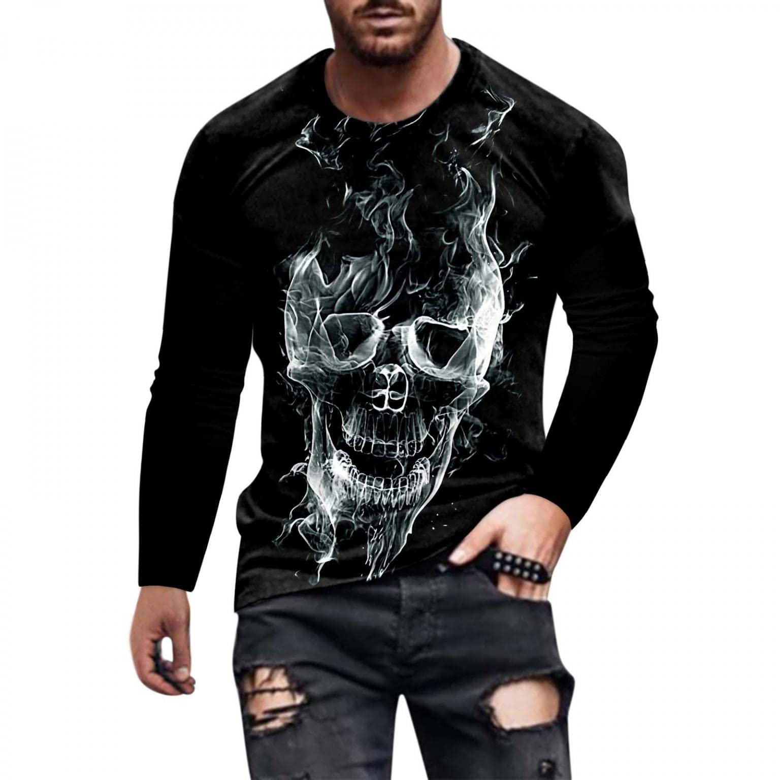 BEUU Men's 3D Lion Wolf Print Long Sleeve T-Shirt - Gym Workout, Hiking & Athletic Performance Top - Fashion Casual Sweatshirt for Outdoor Adventures & Streetwear Style